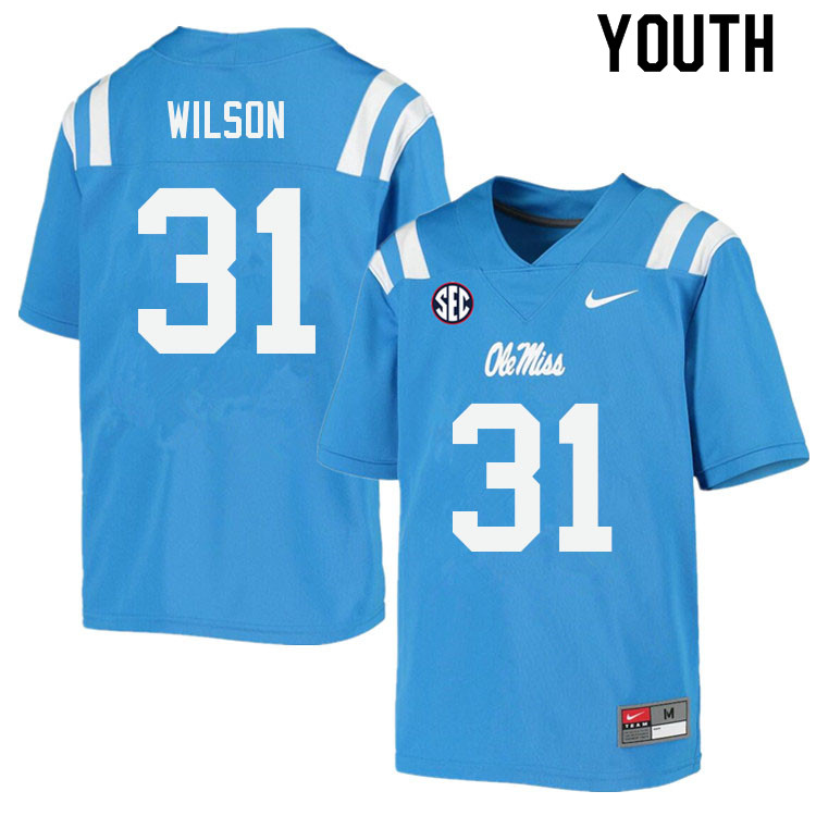 Youth #31 Calvin Wilson Ole Miss Rebels College Football Jerseys Sale-Power Blue